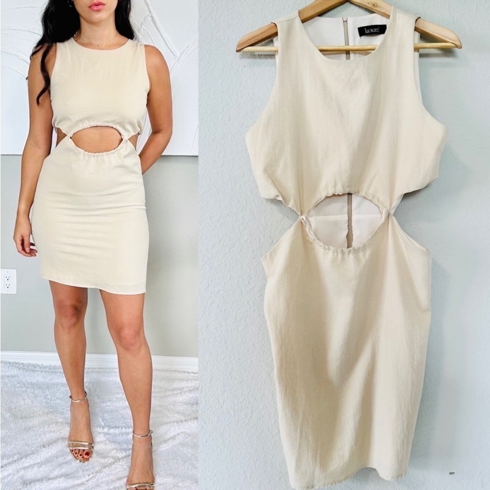 Kourt Beige Sleeveless Cutout Mid Drift Mini Dress Size Large